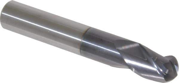 Accupro - 7/16" Diam, 9/16" LOC, 3 Flute Solid Carbide Ball End Mill - AlTiN Finish, Single End, 2-3/4" OAL, 7/16" Shank Diam, Spiral Flute - Eagle Tool & Supply