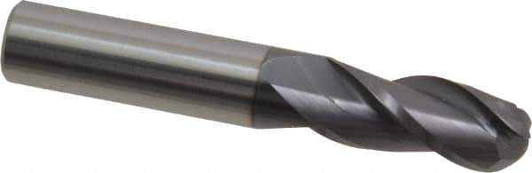 Accupro - 7/16" Diam, 1" LOC, 3 Flute Solid Carbide Ball End Mill - AlTiN Finish, Single End, 2-3/4" OAL, 7/16" Shank Diam, Spiral Flute - Eagle Tool & Supply