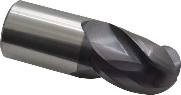 Accupro - 1" Diam, 1-1/4" LOC, 3 Flute Solid Carbide Ball End Mill - AlTiN Finish, Single End, 3" OAL, 1" Shank Diam, Spiral Flute - Eagle Tool & Supply