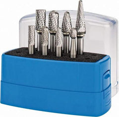 Made in USA - 8 Piece, 1/4" Shank Burr Set - Tungsten Carbide, Multiple Head Shape - Eagle Tool & Supply