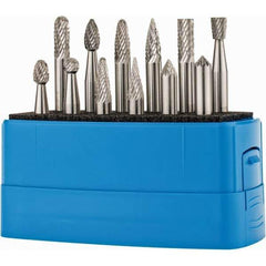 Made in USA - 12 Piece, 1/4" Shank Burr Set - Solid Carbide, Multiple Head Shape - Eagle Tool & Supply