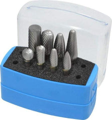 Made in USA - 8 Piece, 1/4" Shank Burr Set - Solid Carbide, Multiple Head Shapes, 14° Included Angle - Eagle Tool & Supply