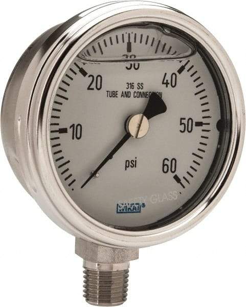 Wika - 2-1/2" Dial, 1/4 Thread, 0-60 Scale Range, Pressure Gauge - Lower Connection Mount, Accurate to 2-1-2% of Scale - Eagle Tool & Supply