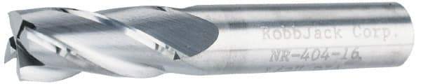 RobbJack - 9/16", 1-1/4" LOC, 9/16" Shank Diam, 3-1/2" OAL, 4 Flute, Solid Carbide Square End Mill - Single End, Uncoated, Spiral Flute, 30° Helix, Centercutting, Right Hand Cut, Right Hand Flute, Series NR-404 - Eagle Tool & Supply