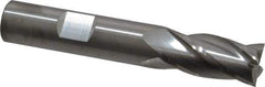 RobbJack - 1/2", 1" LOC, 1/2" Shank Diam, 3" OAL, 4 Flute, Solid Carbide Square End Mill - Single End, Uncoated, Spiral Flute, 30° Helix, Centercutting, Right Hand Cut, Right Hand Flute, Series NR-404 - Eagle Tool & Supply