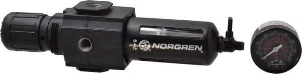 Norgren - 3/8" NPT Port Intermediate 1 Piece Filter/Regulator FRL Unit - Polycarbonate Bowl, 123 SCFM, 150 Max psi, 9.95" High x 2.68" Long, Manual Drain - Eagle Tool & Supply