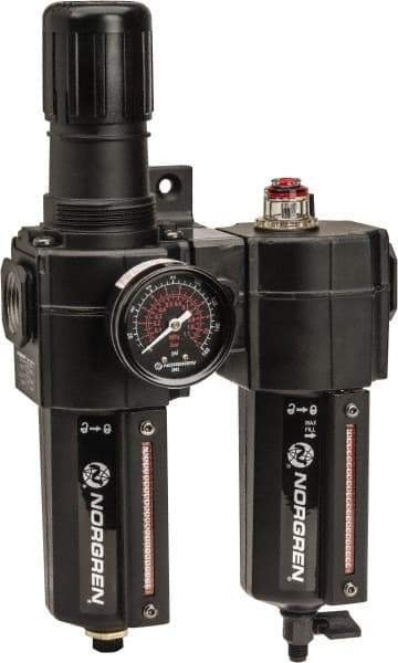 Norgren - 3/4" NPT Port Standard 2 Piece Filter/Regulator-Lubricator FRL Unit - Metal Bowl, 138 SCFM, 250 Max psi, 11.93" High x 6.84" Long, Automatic Drain - Eagle Tool & Supply