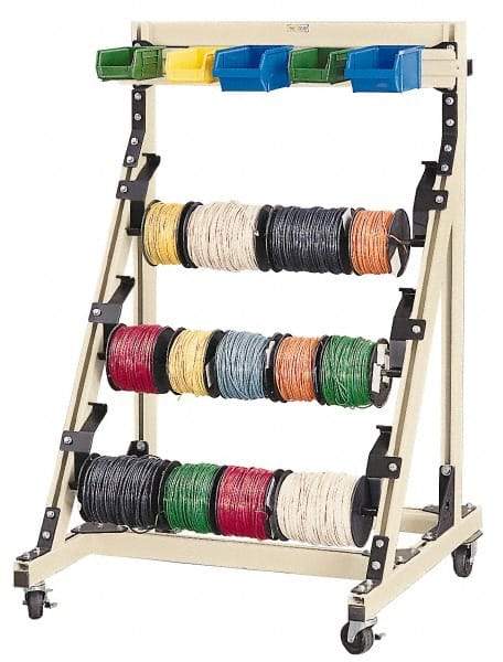 Qualtech - 300 Lb Capacity, 33-39/64" Wide x 36" Long x 54" High Wire Spool Cart - 3 Slot, Aluminum, 4 Glides - Eagle Tool & Supply