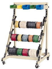 Qualtech - 300 Lb Capacity, 33-39/64" Wide x 36" Long x 54" High Wire Spool Cart - 3 Slot, Aluminum, 4 Glides - Eagle Tool & Supply