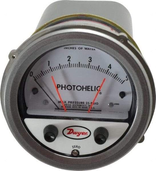 Dwyer - 25 Max psi, 2% Accuracy, NPT Thread Photohelic Pressure Switch - 1/8 Inch Thread, 5 Inch Water Column, 120°F Max - Eagle Tool & Supply