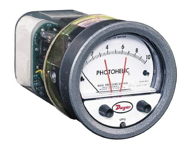 Dwyer - 25 Max psi, 2% Accuracy, NPT Thread Photohelic Pressure Switch - 1/8 Inch Thread, -1/2 to 1/2 Inch Water Column, 120°F Max - Eagle Tool & Supply