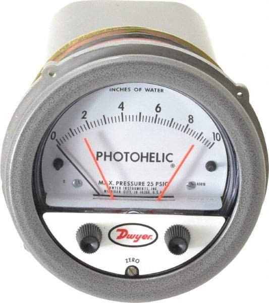 Dwyer - 25 Max psi, 2% Accuracy, NPT Thread Photohelic Pressure Switch - 1/8 Inch Thread, 10 Inch Water Column, 120°F Max - Eagle Tool & Supply