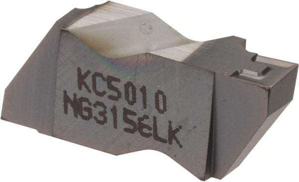 Kennametal - 3156NG K Grade KC5010, 3.96mm Cutting Width Carbide Grooving Insert - 3.81mm Max Depth of Cut, Left Hand, 0.19mm Corner Radius, TiAlN Finish - Eagle Tool & Supply