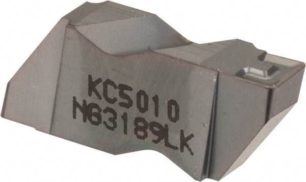 Kennametal - 3189NG K Grade KC5010, 4.8mm Cutting Width Carbide Grooving Insert - 3.81mm Max Depth of Cut, Left Hand, 0.57mm Corner Radius, TiAlN Finish - Eagle Tool & Supply