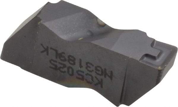 Kennametal - 3189NG K Grade KC5025, 4.8mm Cutting Width Carbide Grooving Insert - 3.81mm Max Depth of Cut, Left Hand, 0.57mm Corner Radius, TiAlN Finish - Eagle Tool & Supply