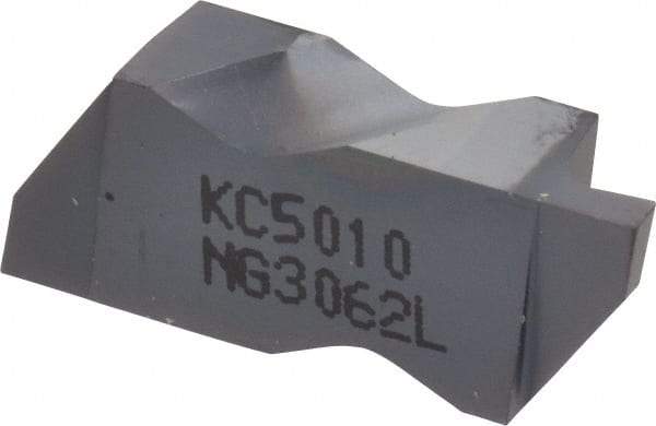 Kennametal - 3062NG Grade KC5010, 1.58mm Cutting Width Carbide Grooving Insert - 2.39mm Max Depth of Cut, Left Hand, 0.19mm Corner Radius, TiAlN Finish - Eagle Tool & Supply