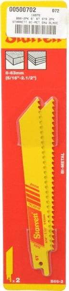 Starrett - 6" Long x 3/4" Thick, Bi-Metal Reciprocating Saw Blade - Straight Profile, 6 TPI, Toothed Edge, Universal Shank - Eagle Tool & Supply