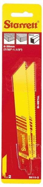 Starrett - 6" Long x 3/4" Thick, Bi-Metal Reciprocating Saw Blade - Straight Profile, 10 TPI, Toothed Edge, Universal Shank - Eagle Tool & Supply