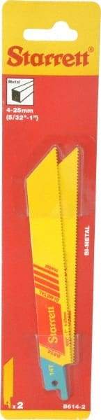 Starrett - 6" Long x 3/4" Thick, Bi-Metal Reciprocating Saw Blade - Straight Profile, 14 TPI, Toothed Edge, Universal Shank - Eagle Tool & Supply