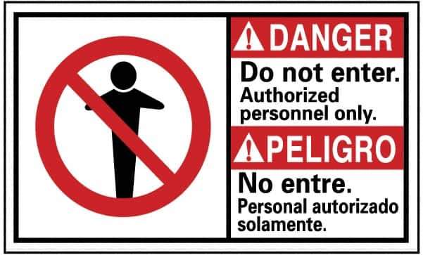 NMC - "Danger - Do Not Enter - Authorized Personnel Only", 10" Long x 18" Wide, Pressure-Sensitive Vinyl Safety Sign - Rectangle, 0.004" Thick, Use for Security & Admittance - Eagle Tool & Supply