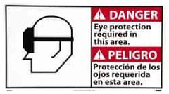 NMC - "Danger - Eye Protection Required in This Area", 10" Long x 18" Wide, Pressure-Sensitive Vinyl Safety Sign - Rectangle, 0.004" Thick, Use for Accident Prevention - Eagle Tool & Supply