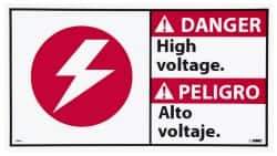 NMC - "Danger - High Voltage", 10" Long x 18" Wide, Pressure-Sensitive Vinyl Safety Sign - Rectangle, 0.004" Thick, Use for Accident Prevention - Eagle Tool & Supply