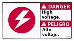 NMC - "Danger - High Voltage", 10" Long x 18" Wide, Pressure-Sensitive Vinyl Safety Sign - Rectangle, 0.004" Thick, Use for Accident Prevention - Eagle Tool & Supply