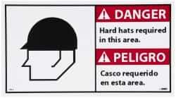 NMC - "Danger - Hard Hats Required in This Area", 10" Long x 18" Wide, Pressure-Sensitive Vinyl Safety Sign - Rectangle, 0.004" Thick, Use for Accident Prevention - Eagle Tool & Supply