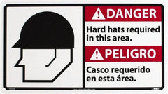 NMC - "Danger - Hard Hats Required in This Area", 10" Long x 18" Wide, Rigid Plastic Safety Sign - Rectangle, 0.05" Thick, Use for Accident Prevention - Eagle Tool & Supply