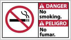 NMC - "Danger - No Smoking", 10" Long x 18" Wide, Pressure-Sensitive Vinyl Safety Sign - Rectangle, 0.004" Thick, Use for Accident Prevention - Eagle Tool & Supply