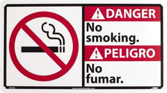 NMC - "Danger - No Smoking", 10" Long x 18" Wide, Rigid Plastic Safety Sign - Rectangle, 0.05" Thick, Use for Accident Prevention - Eagle Tool & Supply