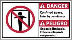NMC - "Danger - Confined Space - Enter by Permit Only", 10" Long x 18" Wide, Pressure-Sensitive Vinyl Safety Sign - Rectangle, 0.004" Thick, Use for Accident Prevention - Eagle Tool & Supply
