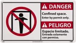 NMC - "Danger - Confined Space - Enter by Permit Only", 10" Long x 18" Wide, Rigid Plastic Safety Sign - Rectangle, 0.05" Thick, Use for Accident Prevention - Eagle Tool & Supply