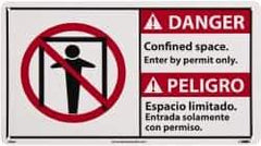 NMC - "Danger - Confined Space - Enter by Permit Only", 10" Long x 18" Wide, Rigid Plastic Safety Sign - Rectangle, 0.05" Thick, Use for Accident Prevention - Eagle Tool & Supply