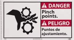 NMC - "Danger - Pinch Points", 10" Long x 18" Wide, Pressure-Sensitive Vinyl Safety Sign - Rectangle, 0.004" Thick, Use for Accident Prevention - Eagle Tool & Supply