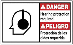 NMC - "Danger - Hearing Protection Required", 10" Long x 18" Wide, Pressure-Sensitive Vinyl Safety Sign - Rectangle, 0.004" Thick, Use for Security & Admittance - Eagle Tool & Supply