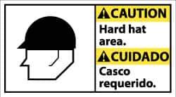 NMC - "Caution - Hard Hat Area", 10" Long x 18" Wide, Pressure-Sensitive Vinyl Safety Sign - Rectangle, 0.004" Thick, Use for Accident Prevention - Eagle Tool & Supply