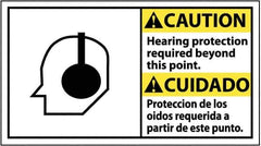NMC - "Caution - Hearing Protection Required Beyond This Area", 10" Long x 18" Wide, Pressure-Sensitive Vinyl Safety Sign - Rectangle, 0.004" Thick, Use for Accident Prevention - Eagle Tool & Supply