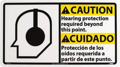 NMC - "Caution - Hearing Protection Required Beyond This Area", 10" Long x 18" Wide, Rigid Plastic Safety Sign - Rectangle, 0.05" Thick, Use for Accident Prevention - Eagle Tool & Supply