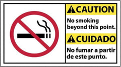 NMC - "Caution - No Smoking Beyond This Point", 10" Long x 18" Wide, Pressure-Sensitive Vinyl Safety Sign - Rectangle, 0.004" Thick, Use for Accident Prevention - Eagle Tool & Supply
