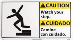 NMC - "Caution - Watch Your Step", 10" Long x 18" Wide, Rigid Plastic Safety Sign - Rectangle, 0.05" Thick, Use for Accident Prevention - Eagle Tool & Supply