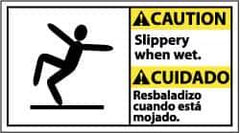 NMC - "Caution - Slippery When Wet", 10" Long x 18" Wide, Rigid Plastic Safety Sign - Rectangle, 0.05" Thick, Use for Accident Prevention - Eagle Tool & Supply