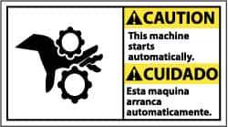 NMC - "Caution - This Machine Starts Automatically", 10" Long x 18" Wide, Pressure-Sensitive Vinyl Safety Sign - Rectangle, 0.004" Thick, Use for Accident Prevention - Eagle Tool & Supply