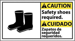 NMC - "Caution - Safety Shoes Required", 10" Long x 18" Wide, Pressure-Sensitive Vinyl Safety Sign - Rectangle, 0.004" Thick, Use for Accident Prevention - Eagle Tool & Supply
