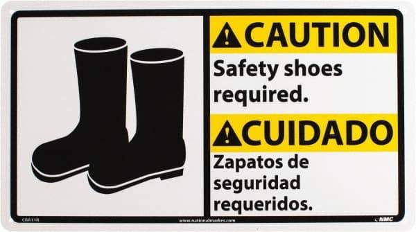 NMC - "Caution - Safety Shoes Required", 10" Long x 18" Wide, Rigid Plastic Safety Sign - Rectangle, 0.05" Thick, Use for Accident Prevention - Eagle Tool & Supply