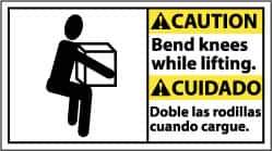 NMC - "Caution - Bend Knees While Lifting", 10" Long x 18" Wide, Pressure-Sensitive Vinyl Safety Sign - Rectangle, 0.004" Thick, Use for Accident Prevention - Eagle Tool & Supply