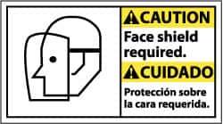 NMC - "Caution - Face Shield Required", 10" Long x 18" Wide, Pressure-Sensitive Vinyl Safety Sign - Rectangle, 0.004" Thick, Use for Accident Prevention - Eagle Tool & Supply