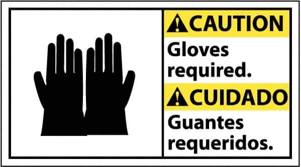NMC - "Caution - Gloves Required", 10" Long x 18" Wide, Pressure-Sensitive Vinyl Safety Sign - Rectangle, 0.004" Thick, Use for Accident Prevention - Eagle Tool & Supply