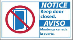 NMC - "Notice - Keep Door Closed", 10" Long x 18" Wide, Pressure-Sensitive Vinyl Safety Sign - Rectangle, 0.004" Thick, Use for Security & Admittance - Eagle Tool & Supply