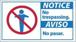 NMC - "Notice - No Trespassing", 10" Long x 18" Wide, Pressure-Sensitive Vinyl Safety Sign - Rectangle, 0.004" Thick, Use for Security & Admittance - Eagle Tool & Supply